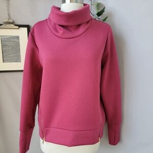 AB Addison Bay Everyday Mock Neck Zip Hem Pullover Sweatshirt Top Cranberry XS